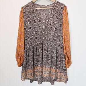Cato‎ Flowy Floral Sheer Orange Brown Summer Blouse Size 18/20W